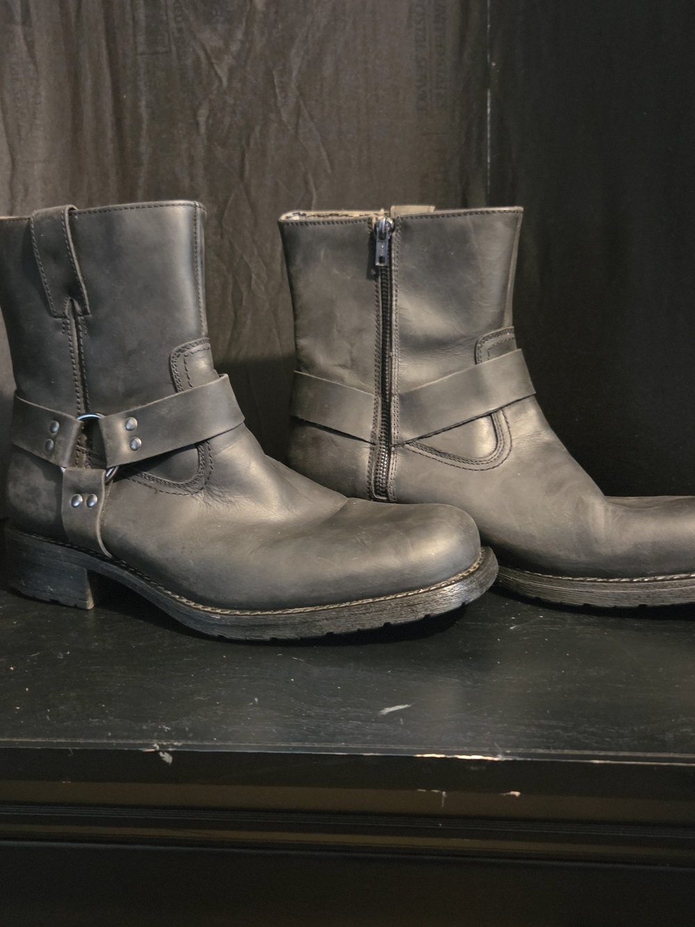Arizona Jean Company Men's Black Leather Harness Zip Boots Size 11
